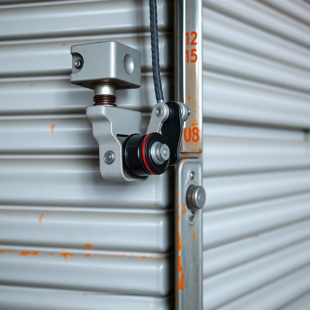 Close-up of garage door roller mechanism during professional replacement
