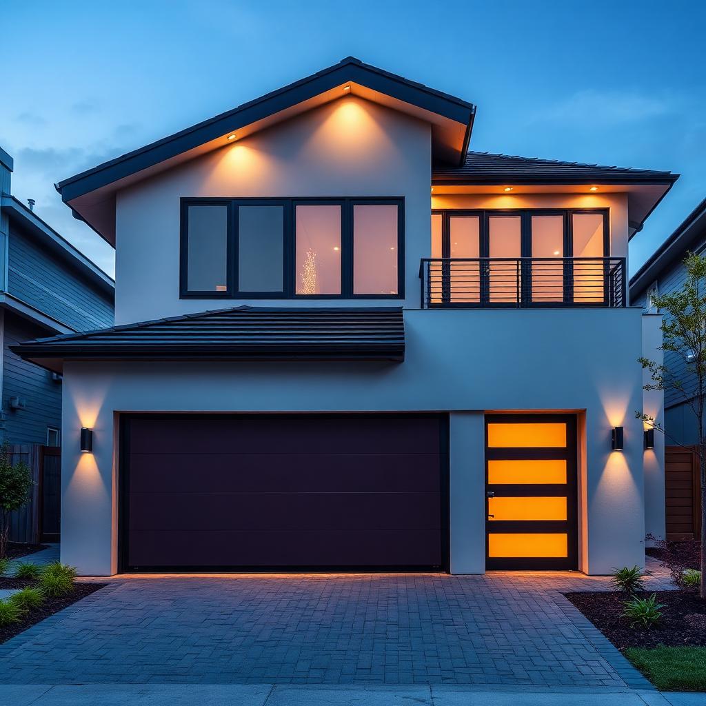 Modern home with contemporary garage door design matching architectural style