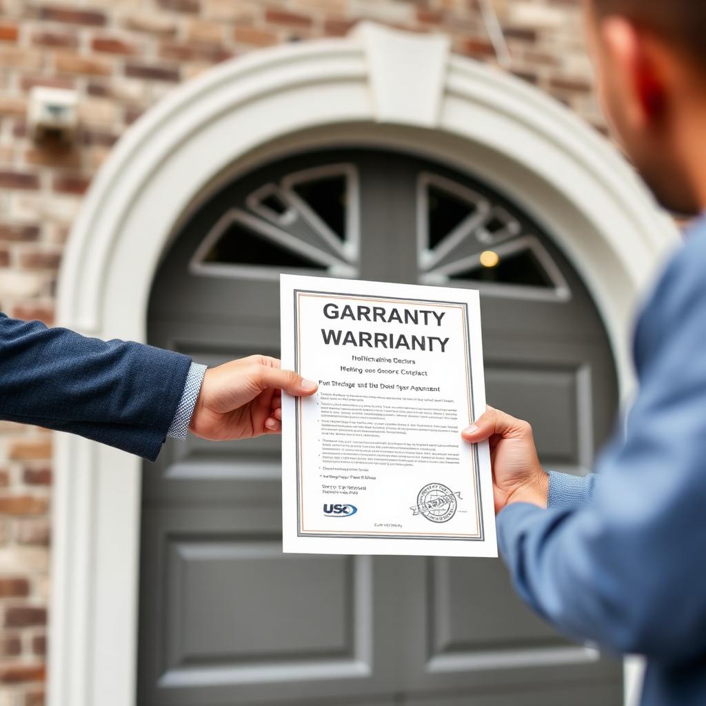 Professional presenting garage door warranty documentation to homeowner