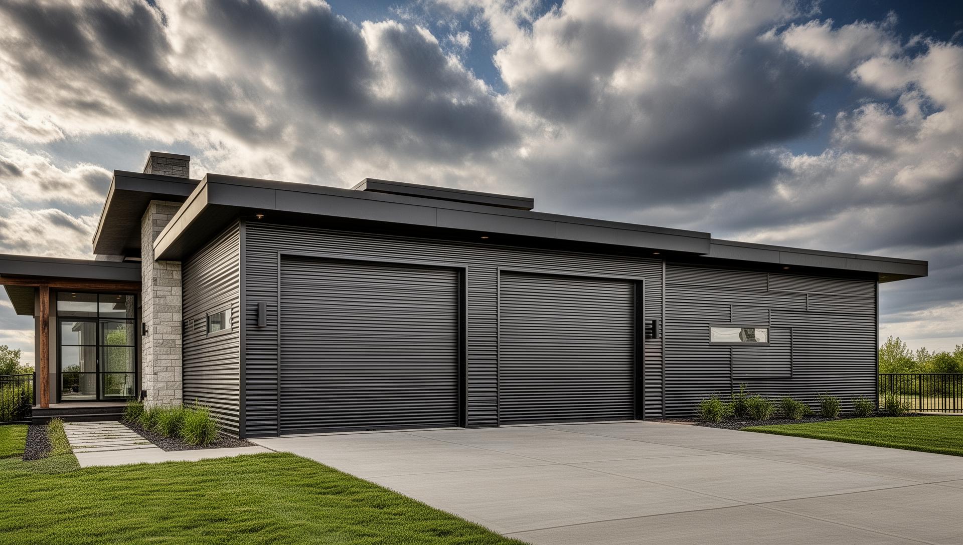 Modern residential home with contemporary steel garage doors